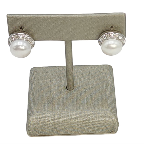 925S Sterling Silver Cultured White‎ Button Freshwater Pearl Leverback Earrings - Picture 13 of 13